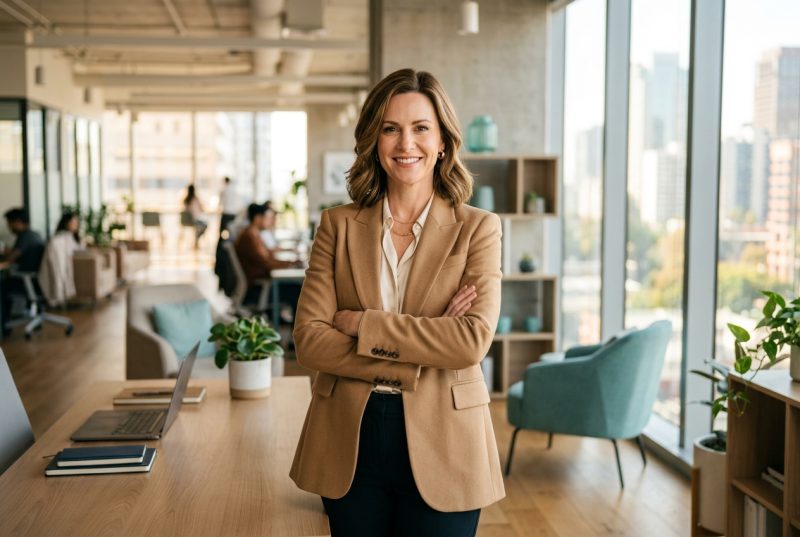 Entrepreneuse en rendez-vous professionnel, image soignée et posture confiante